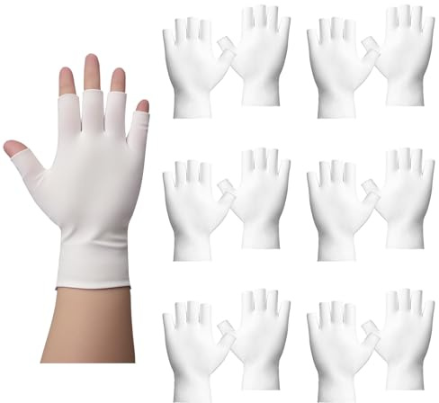 5 pares de guantes hidratantes sin dedos – 100% algodón, guantes de terapia blancos, guantes de algodón sin dedos con 5 dedos, guantes de noche transpirables para el cuidado de la humedad durante la