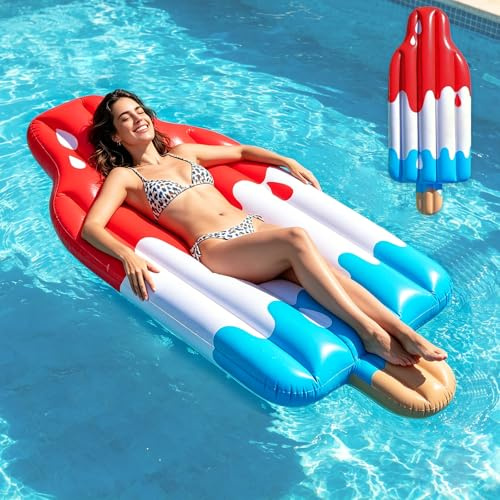 Colchoneta Piscina, SilverChry Hamaca Piscina Flotante, 182×76×25cm Sillon Hinchable Piscina, Tumbona Hinchable Piscina, Hamaca de Agua y Silla de Descanso, Forma de Paleta, Rojo