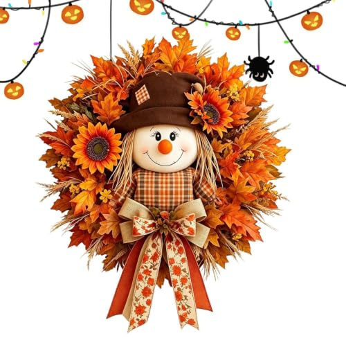 Höstkransar för Entrédörrsdekoration Konstgjord Lönn Bondgård | Fågelskrämma Skördekrans För Gäster, Trädgård, Grind, Utomhus, Inomhus, , Halloween, Thanksgiving,