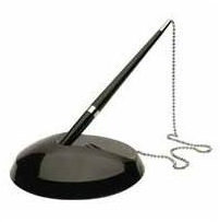 Stift-Set mit Standfuß und Kette, für die Rezeption, Schreibtisch, Schwarz, mit Nachfüllmine, 2 Stück