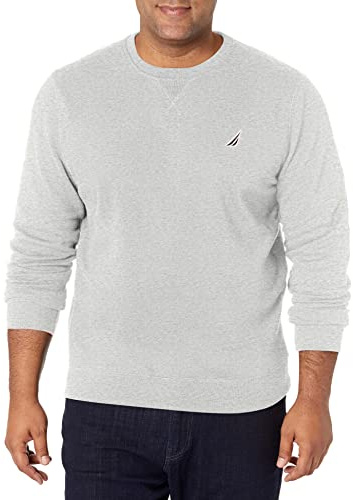 Nautica Men's Basic Crew Neck Fleece Sweatshirt Sweater, Grey Heather, Large