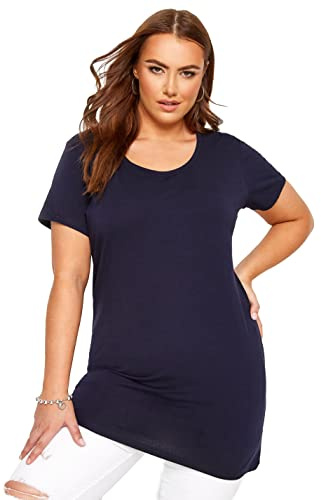 Yours Curve Essential Cotton Longline Soft Stretch Short Sleeve Scoop Neck Tee T-Shirt - Women's - Plus Size