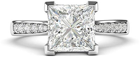 Sterling Silver Solitaire 1.5ct Simulated Princess Cut Diamond Engagement Ring with Side Stones Promise Bridal Ring (4.5)