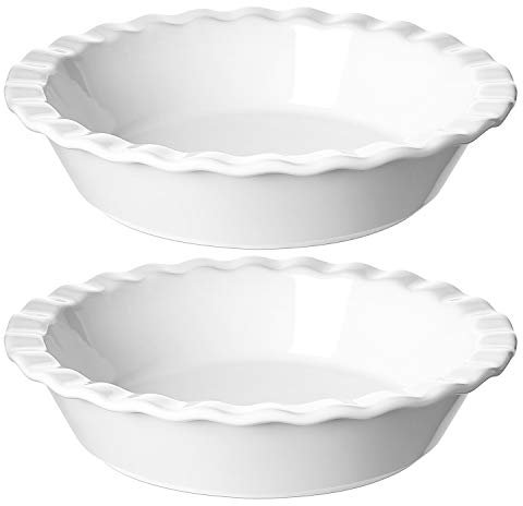 LE TAUCI Ceramic Pie Pans for Baking, 9 inch, 52 ounce, Set of 2, White