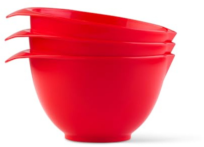 TQGEAR WePrep Mixing Bowl with spout and Handle | Red | Set of 3 | Beautifully Bright Coloured Bowl Set | Compact, Stackable & Ergonomically Designed | Proudly Made in The UK
