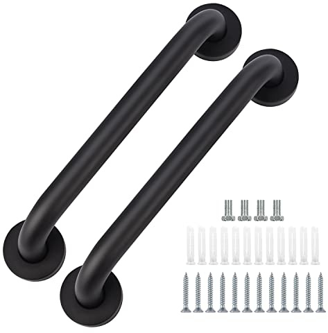 supregear Badrumshandtag, 2-pack 60 cm halkfri badrumssäkerhetshandtag, 201 rostfritt stål, oljegnuggad svart handstång för toalett, badkar, kök, sovrum, dusch, dold skruv, väggmonterad