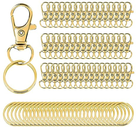 XPEX 100 Unidades Mosqueton Llavero,Anillas Llaveros,Mosquetón Giratorio,Giratoria Clave Cierres,Llaveros Gancho,Llavero Mosquetones,Llaveros Mosquetones,Llaveros Con Ganchos Giratorios(Oro) (oro)