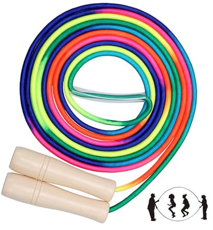 Zocipro Springseil für Mehrspieler, 5m Lang für 5-10 Jahre, Gruppe Sport, Buntes Seil für Erwachsene Fitness Mit Verstellbarem Holzgriff
