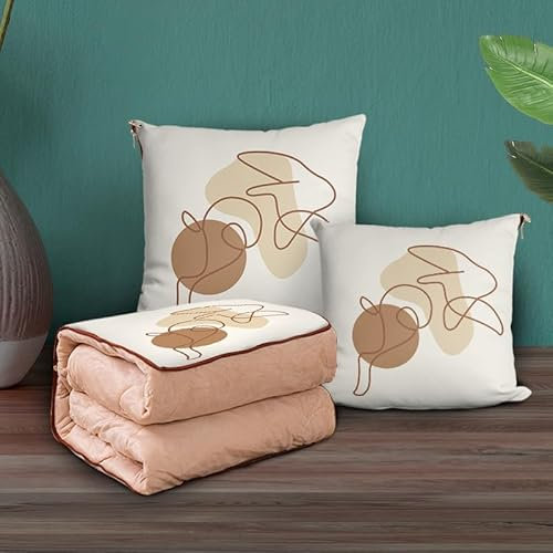 Surwin Couverture et Oreiller de Voyage Flanelle, Style Géométrique Oreiller Couverture Matelassé 2 en 1, Convertible en Coussin Couvre Lit Courtepointe pour Avion (115x155cm,Style Simple)