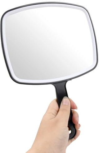 Dibotell 1 Pezzi Specchio Trucco Specchio con Manico Grande Specchietto Dentista Specchio a Mano Specchio da Viaggio Specchio Portatile Professionale per Salone Barbiere Parrucchieri Dentistici, Nero