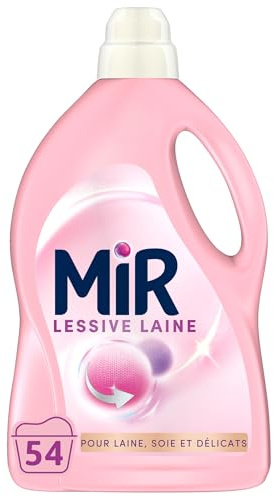 Mir - Lessive Liquide - Lessive Laine - Main & Machine - Raviveur - Formule Unique 3en1 - Douceur - Fibres - Tenue - Toucher Cachemir - Anti-Bouloche - Pour Laine - Soie - Délicats - 54 Lavages
