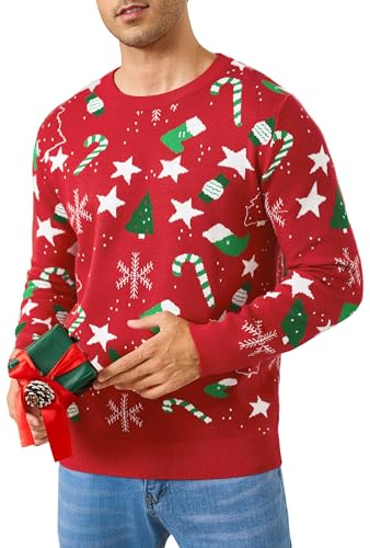 iClosam Suéter Navidad Hombre Cuello Redondo Esencial Navideño Pullover de Punto Jersey Sudaderas Sweater Invierno