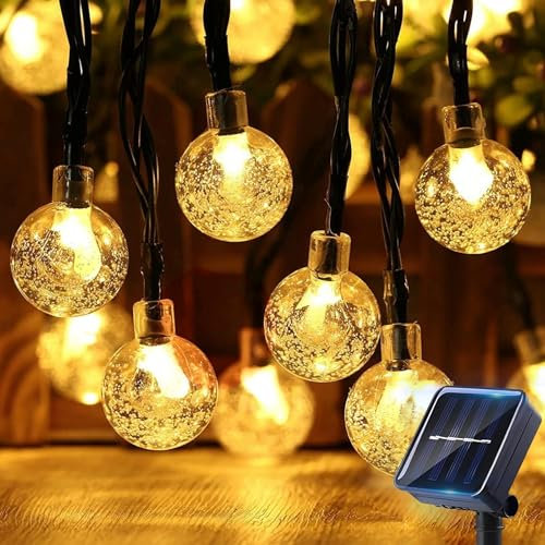 LABEHOLD Solar Lichterkette Außen - 10m 40 LED Lichterkette Außen Solar 8 Modi Wasserdicht Kettenlicht Kristallkugeln Wetterfest Solar Lichterkette Außen für Garten Balkon Terrasse Partys (Warmweiß)