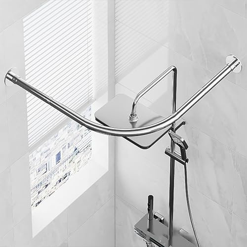 L-formad justerbar duschdraperistång i rostfritt stål, krökt cirkel, rund hörndusch, ingen borrning krävs, för badrum, dusch, badkar (storlek B 70–95 cm x 90–130