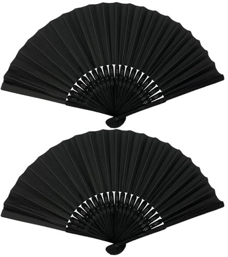 2 Stück Fächer Schwarz,Fächer Fecher für Rave Outfit Damen,Faltbare Handfächer Faltfächer Bambus Fächer Rave für Geburttag, Party, Wedding, Wand Deko Fest Geschenk.Hand Fan