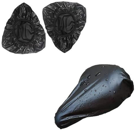 Nazeauf Waterproof Bike Seat Rain Cover - 2pcs Universal Fit Black Polyester Bike Saddle Cover, for Most Bicycle Saddles