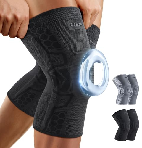 CAMBIVO Kniebandage Männer Damen 2 Stück, Komprimierte Kniebandage mit Patella Gel Pads & Feder Seitenstabilisatoren, Kniebandage Arthrose für Laufen, Meniskusriss, Arthritis, Gelenkschmerzlinderung