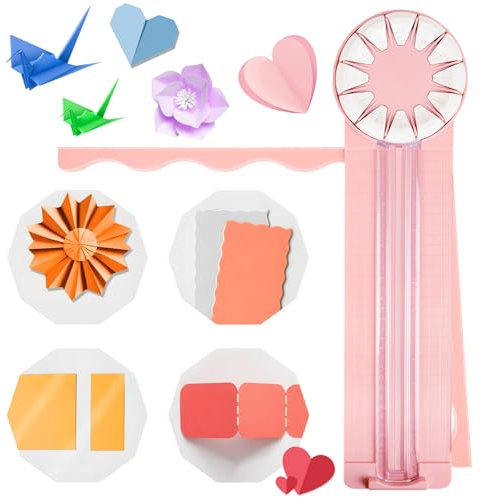 12-in-1 Paper Cutter & Trimmer, Rotary Edge Cutting Tool for Craft Paper, Scrapbook, Photo, Postcard, A4 A5 Paper, with 12 Cutting Types, Multifunctional Paper Craft Tool (Pink)