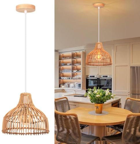 DLGLOLIN Lampes Suspendues Naturelle Bambou Tressé Bois Suspension Luminaire en Rotin Lustre Vintage Intérieur E27 Plafonnier pour Restaurant Salon Chambre Café