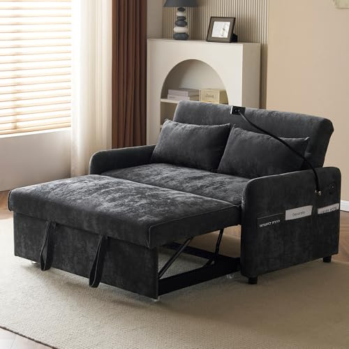 Oxtao Sofá cama plegable doble moderno, sofá de 2 plazas multifunción con función de sueño, con respaldo ajustable y soporte para teléfono móvil, puerto de carga USB, adecuado para salón, dormitorio
