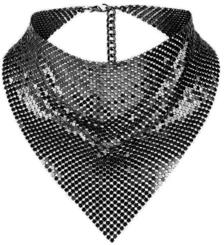 Zeizafa Pañuelo brillante para fiesta, punk, metálico, bufanda para el cuello para mujer, corbata de cuello a la moda, club, fiesta, disfraz