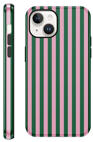 Coiwxmoi randigt mobiltelefonfodral för iPhone 14/iPhone 13 6,1 tum fodral, estetiska ränder mönster flickor kvinnor fodral, tunn silikon PC stötsäkert reptåligt skyddsfodral för iPhone 14, randig röd