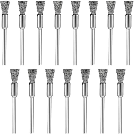 Bremorou 15 stycken rostfritt stål stålborste stålborste borrmaskin silver mini trådborste set svarvverktyg för rostborttagning och polering av metallytor