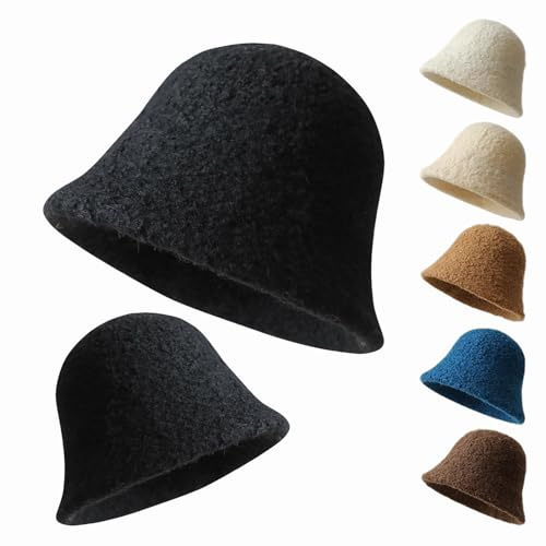 HOMDECR Chapeau Cloche Femme en Feutre De Laine - Chapeau Melon Fedora Vintage Élégant, Bonnet Thermique Pliable À Bord (Noir)