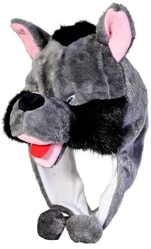 NICEYEA Kids Animal Costume Hat with Earflaps Funny Plush Animal Headgear Cute Winter Hat for Theme Party Christmas Halloween (Wolf)