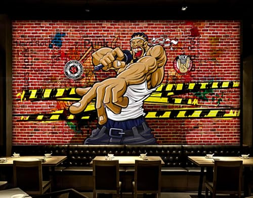 Retro tapet handmålad tegelvägg rock bar dekoration målning café restaurang väggmålning, 3D, 200x140 cm