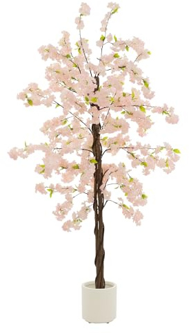 ML-Design Konstgjord körsbärsträd 210 cm Rosa Dekorativ Stor Konstväxt med Naturlig Trädstam i Kruka Lättskött Konstgjord Blommande Träd Inomhus och Utomhus Perfekt för Vardagsrum Sovrum Hall Kontor