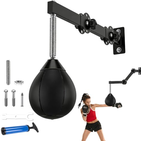 Sac de frappe à suspendre, réglable en hauteur, pliable, avec suspension, appareil d'entraînement pour réflexes (noir)