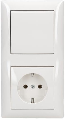 Busch Jäger Komplettset - Steckdosen + Lichtschalter Kombination (1 x Steckdose - 1 x Wippschalter - 1 x Rahmen 2 fach 1722-914) im eleganten Busch balance® SI Design in alpinweiß