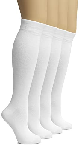 Hugh Ugoli Women's Rayon Knee High Socks | Comfort Seam Long Dress Socks, Soft & Lightweight | 4 Pairs, White, Shoe Size: 5-8