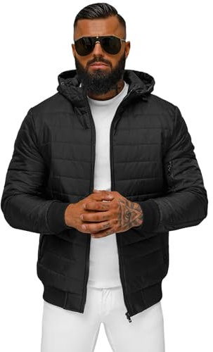 OZONEE Herren Übergangsjacke Jacke Übergang Jacken Herbst Bomberjacke Stehkragen Kapuze Steppjacke Kapuzenjacke Leichte Outdoor Puffer Jacket Gepolstert JS/MY13 SCHWARZ XL
