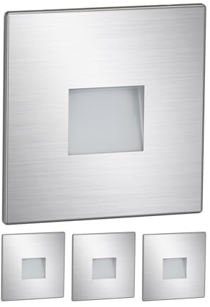 ledscom.de 4x LED-trappbelysning/vägginfälld belysning FOW för inomhus- och utomhusbruk, downlight, fyrkantig, rostfritt stål, 85 x 85 mm, kallvitt