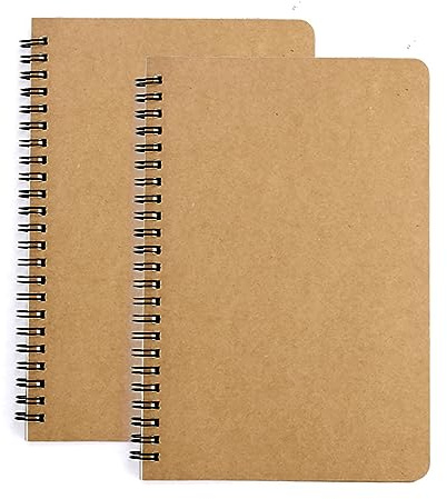 SIYI-XIU 2Pcs Bloc de Notas Espiral A5 Cuaderno Libretas Tapa Blanda Cubierta de Kraft Cuaderno de Estudiante Planificador Perfecto para Viajar 120 Páginas,60 Hojas(Marrón)