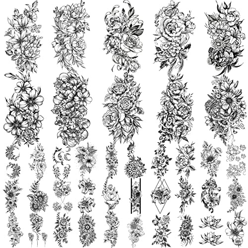 Yazhiji 40 fogli Tatuaggi Temporanei Duraturi Collezione di Fiori Grandi Adesivi Impermeabili per Tatuaggi Temporanei Finti per Donne e Ragazze