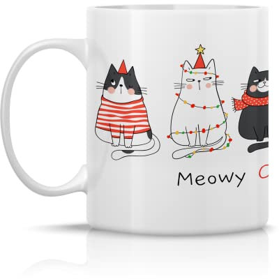 Open Island, Tazza Natalizia, Meowy Christmas, con gattini addobbati - Idea regalo per natale, Ottima qualità, Tazza Natale per il thè