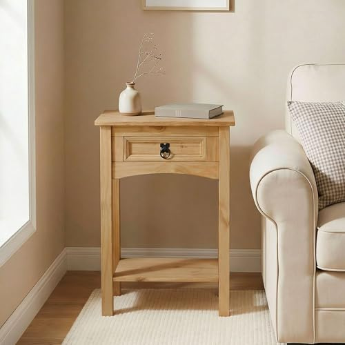 IDIMEX Table Console Salsa Table d'appoint en Bois Style Mexicain avec 1 tiroir et 1 étagère, Meuble d'entrée, Console Meuble pour Meubles de Salon, en pin Massif Finition teintée/cirée