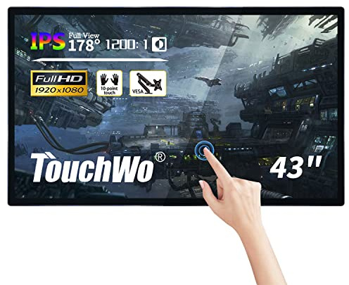 TouchWo 43 Pulgadas Capacitiva Multi-Touch Screen Industrial Monitor, 16:9 Display 1920 x 1080P, Built-in Speakers, USB, VGA, DVI & HD-MI Ports, Digital Signage Displays
