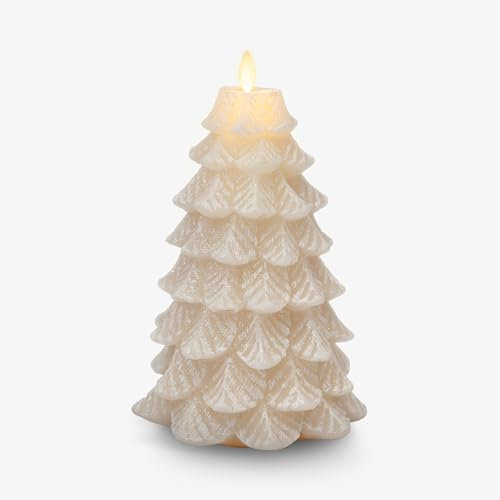 Luminara Figura de árbol de vela sin llama de cisne blanco (5.3 x 8.5 pulgadas) con purpurina y acabado de nieve, vela de llama móvil de cera real sin perfume, decoración de día festivo