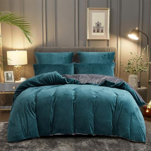 DXHOME Ropa de cama mullida de 135 x 200 cm, de felpa de invierno, color azul, azul claro y gris, suave y acogedora, reversible, tacto de cachemira, funda nórdica con cremallera + 1 funda de almohada
