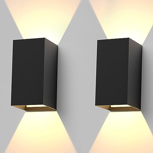 Homefire LED Wandleuchte Innen Aussen - 2ER Wandlampe Schwarz Außenwandleuchten IP65 Wandbeleuchtung 3000K Warmweiß Aussenlampe 5W Up Down Wandstrahler Aussenbeleuchtung für Hauswand Garten