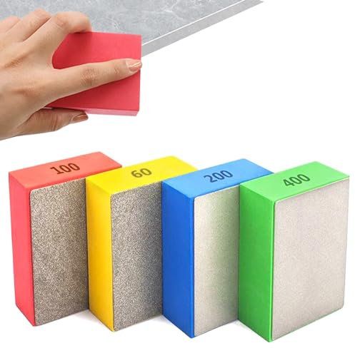 Aobuviou 4pcs Tile Polishing Pad Diamond Hand Polishing Pad Porcelain Sanding Blocks Glass Polishing Kit for Concrete Stone Granite Marble Ceramic 60# 100# 200# 400#