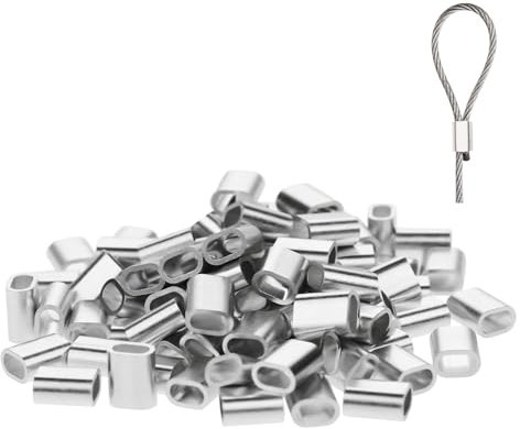 Jeffdad Drahtseilklemme 3MM, 120 Stk Aluminiumhülse Ovale Presshülsen Seilklemme Seile pressklemmen metallhülsen Aluminium Drahtseilklemmen Seilklemme für Stahlseil/Drahtseil Kabel(3MM)