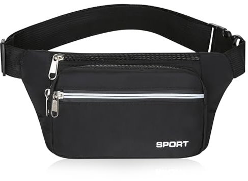 Bauchtasche Gürteltasche für Damen und Herren wasserdichte Hüfttasche Brusttasche Sporttasche mit 4 Reißverschlusstaschen für Outdoor Reisen Sport Wandern Fahrrad Joggen Hundespaziergänge (Schwarz)