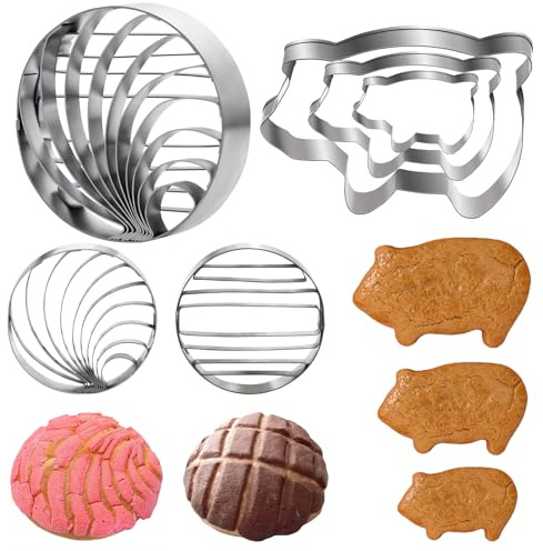 Concha Cutter Mexican Bread Mold With 3 Sizes Pig Cookie Cutter Set,Concha Stamp Two Sided Mold For Pan Dulce Mexicano Cortadora De Pan,Cookie Stamps for Baking Cookies