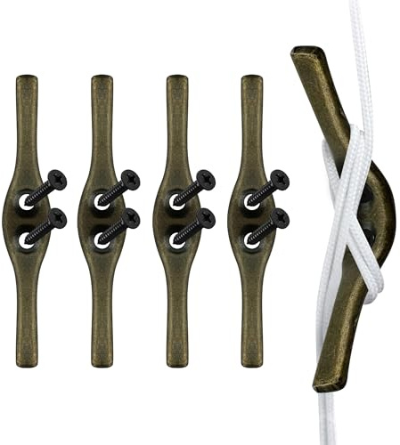 Amazing Drapery Hardware 3 Antique Brass Blind Cord Cleats - Premium Cast Metal Vintage-Style Cord Winders for Window Blinds and Shades, 4 Pack with Screws