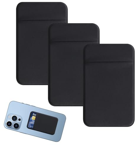 Tarjetero Adhesivo para Móvil, 3Pcs, Bolsillo de Tela Elástica para Tarjetas de Crédito e Identidad, Diseño Elegante y Compacto, Compatible con iPhone, Samsung, LG Viajes y Deporte